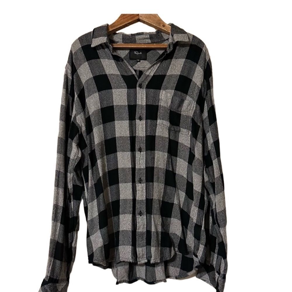 RAILS Lennox Brushed Black Charcoal Gray Buffalo Plaid Flannel Button Shirt XXL